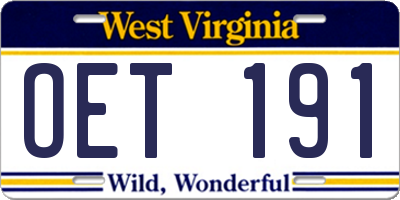 WV license plate OET191