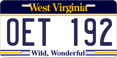 WV license plate OET192