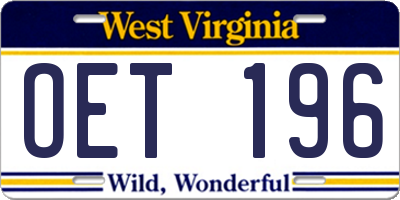 WV license plate OET196