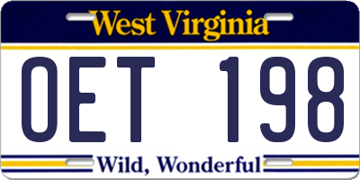 WV license plate OET198