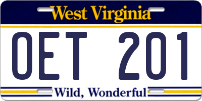 WV license plate OET201