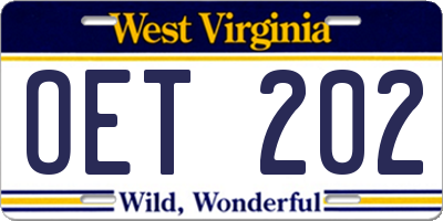 WV license plate OET202