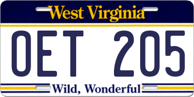 WV license plate OET205