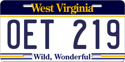 WV license plate OET219