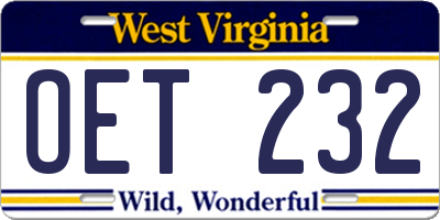WV license plate OET232