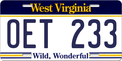 WV license plate OET233