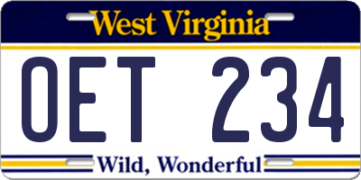 WV license plate OET234
