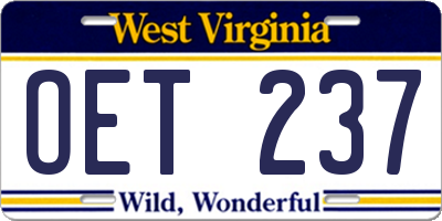 WV license plate OET237