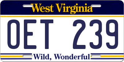 WV license plate OET239