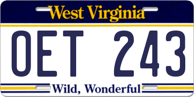 WV license plate OET243