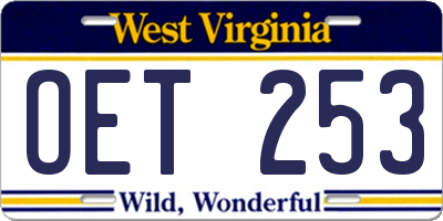 WV license plate OET253