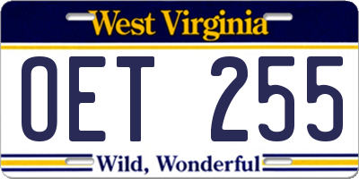 WV license plate OET255
