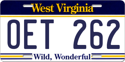 WV license plate OET262