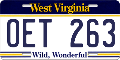 WV license plate OET263