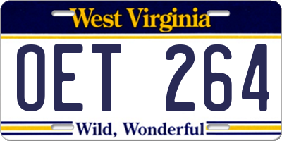 WV license plate OET264