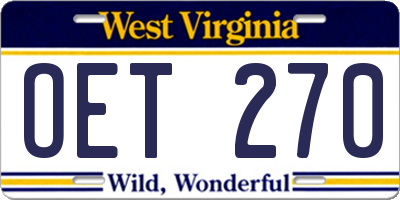 WV license plate OET270