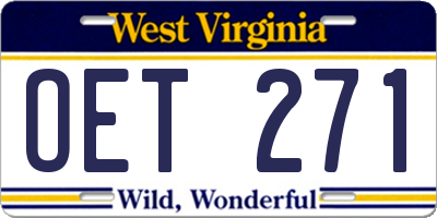 WV license plate OET271
