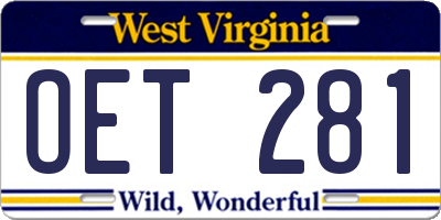 WV license plate OET281