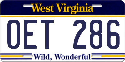 WV license plate OET286