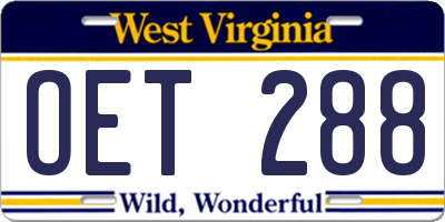 WV license plate OET288