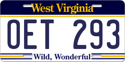 WV license plate OET293
