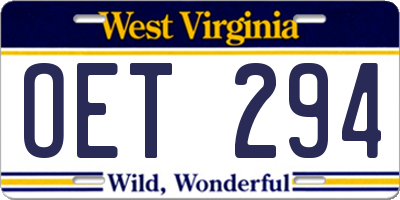 WV license plate OET294