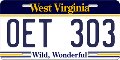 WV license plate OET303