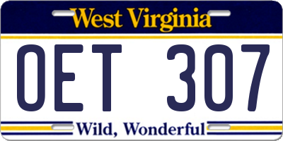 WV license plate OET307