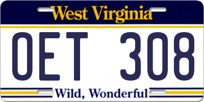 WV license plate OET308