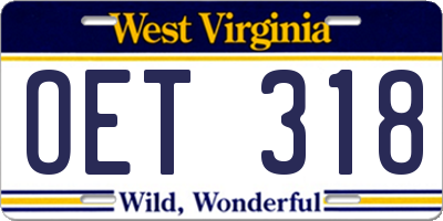 WV license plate OET318