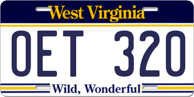 WV license plate OET320