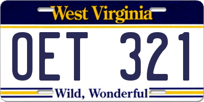 WV license plate OET321