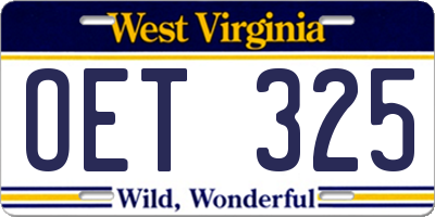 WV license plate OET325