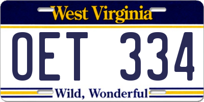 WV license plate OET334