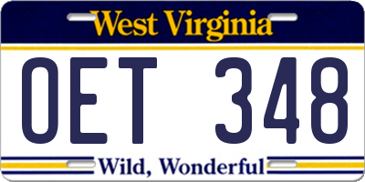 WV license plate OET348