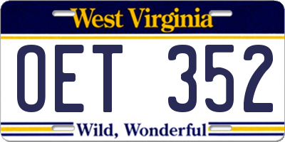 WV license plate OET352
