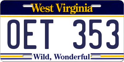 WV license plate OET353