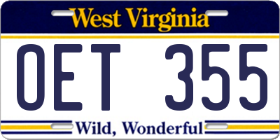 WV license plate OET355