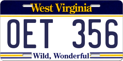WV license plate OET356