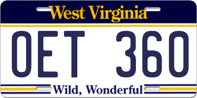WV license plate OET360