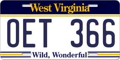 WV license plate OET366