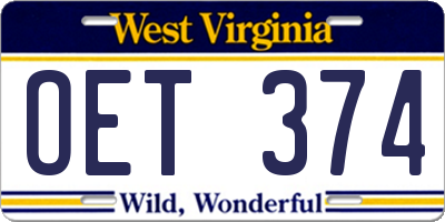 WV license plate OET374