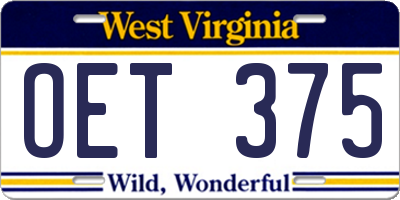 WV license plate OET375