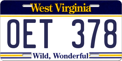 WV license plate OET378