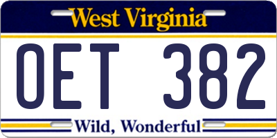 WV license plate OET382