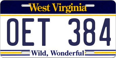 WV license plate OET384
