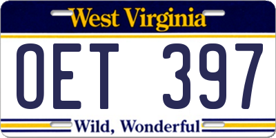 WV license plate OET397