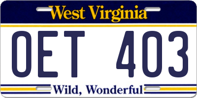 WV license plate OET403