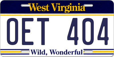 WV license plate OET404