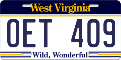 WV license plate OET409